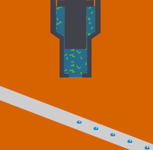 Droplets ejected on conveyor-like tape for probe experiments