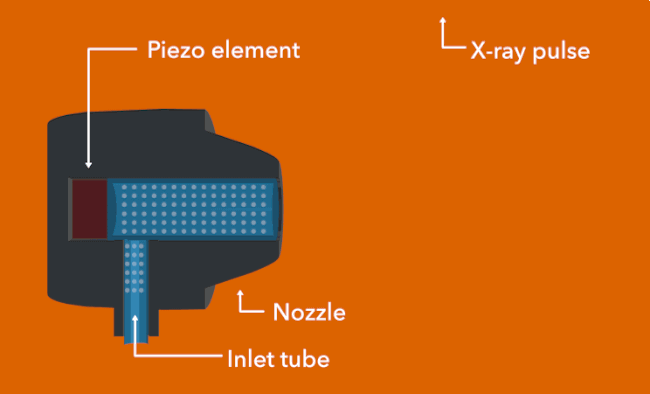 Sample ejected from a Piezoelectric droplet generator