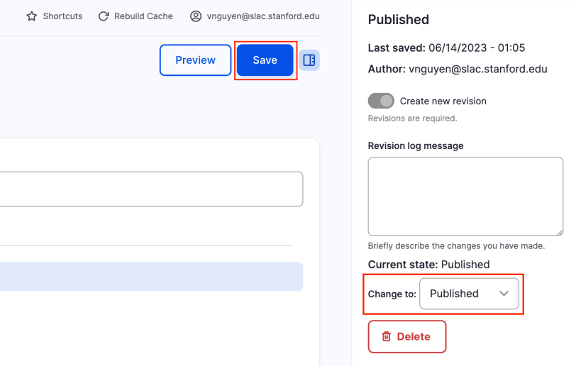 Save and publish edit screen