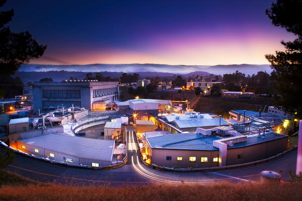 An image of the Stanford Synchrotron Radiation Lightsource (SSRL), a directorate of the SLAC National Accelerator Laboratory at dusk time